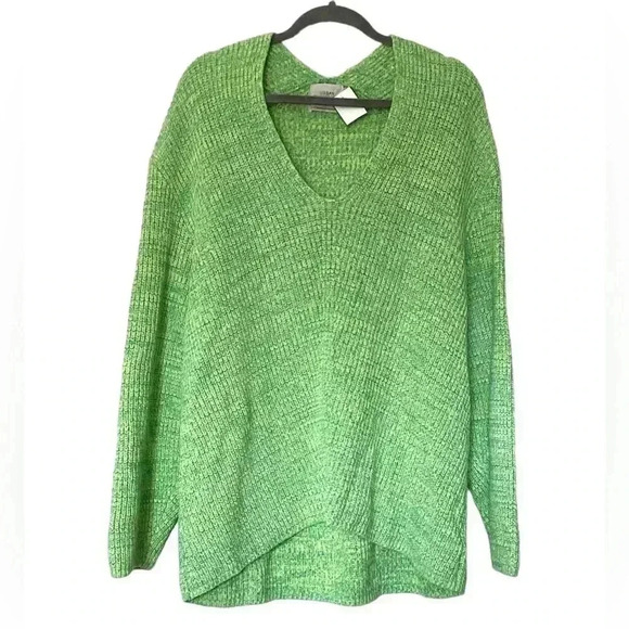 Urban outfitters oversized V-neck marled lime Knit Ribbed size Large Tunic - Picture 1 of 11